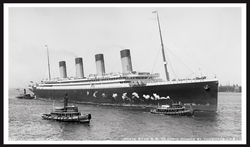 White Star S.S. Olympic Guided in by Tugboats -1911