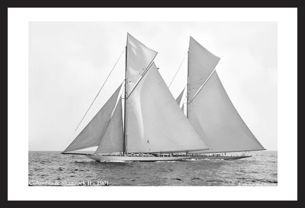 America's Cup - Columbia & Shamrock II -1901 - black and white historic sailing photography art print restoration