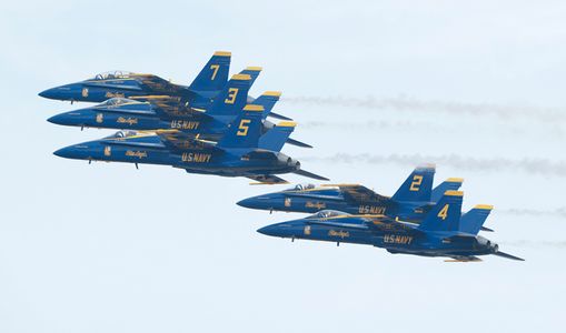 F-18 Superhornets Blue Angels in formation at airshow
