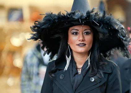 Woman in witch costume for Halloween in Salem, MA