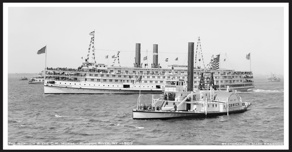 Norwich & CW Morse on the Hudson 1906 - Vintage Nautical art print restoration for Interior Design