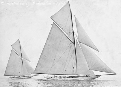 Vinatage America's Cup Constitution and Columbia -1901 - Vintage Art Prints for Home and Office B&W