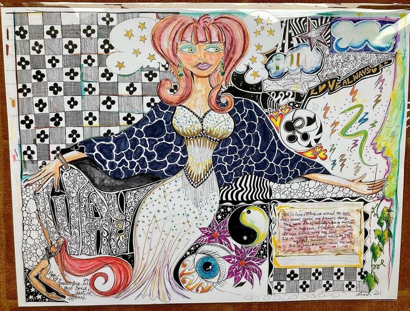 Pen&Ink, Gel Pens and Flare Markers Memories of Vegetable Lasagna and Greek Peak 18x24