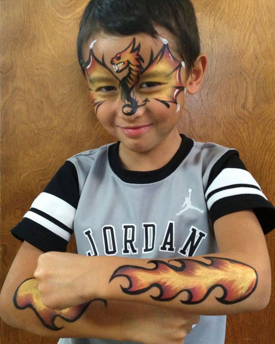 Chicago-Face Painter-Valery-Lanotte-Dragon Mask and Flames