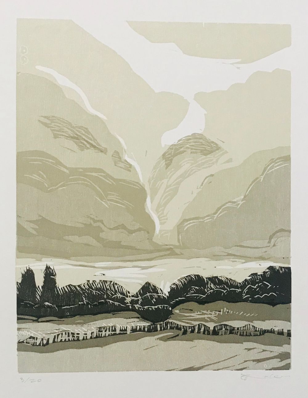Woodcut, 14" x 11", 2018 Landscape