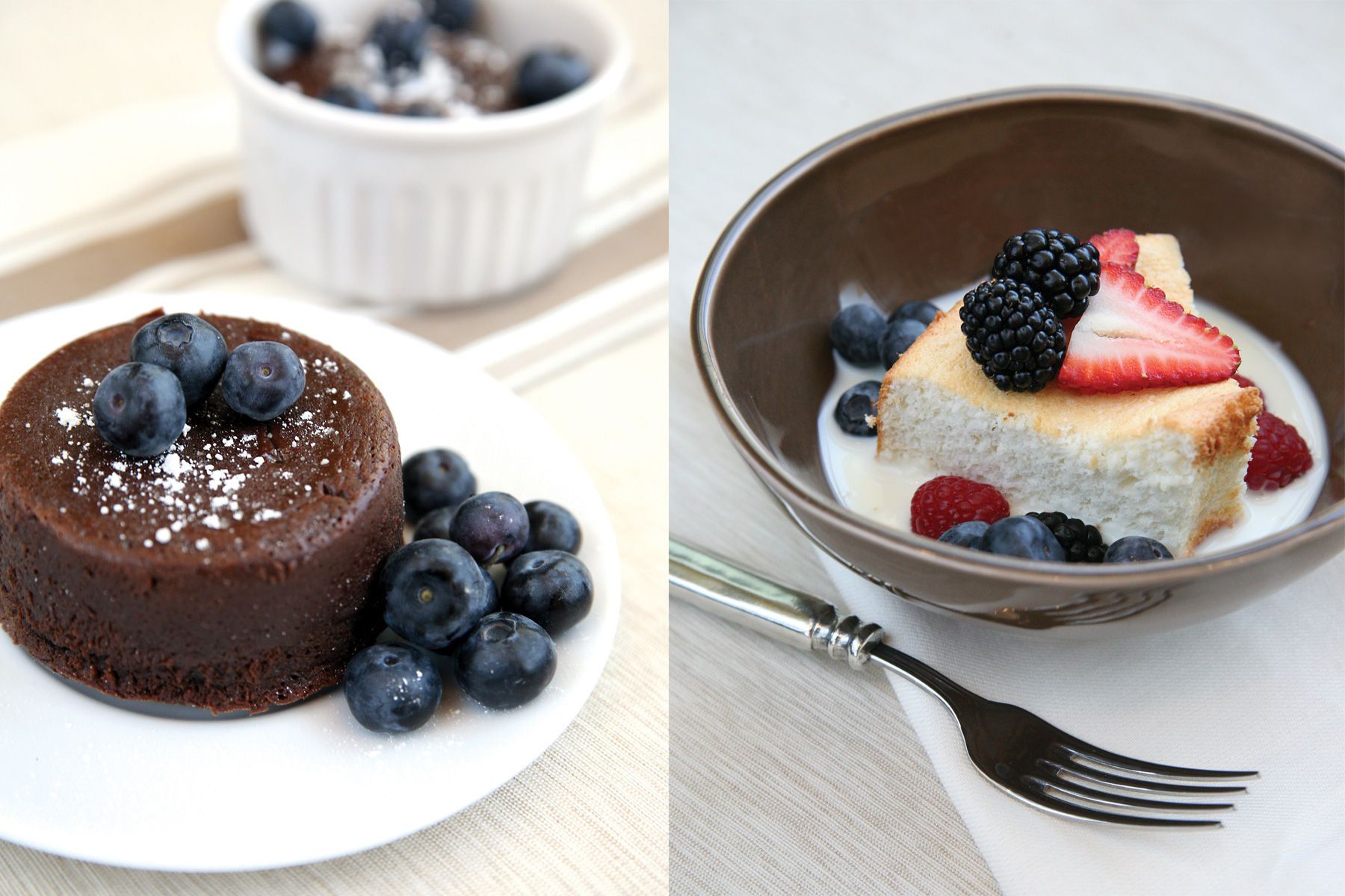 Left: Flourless Chocolate CakeRight: Angel Food Cake