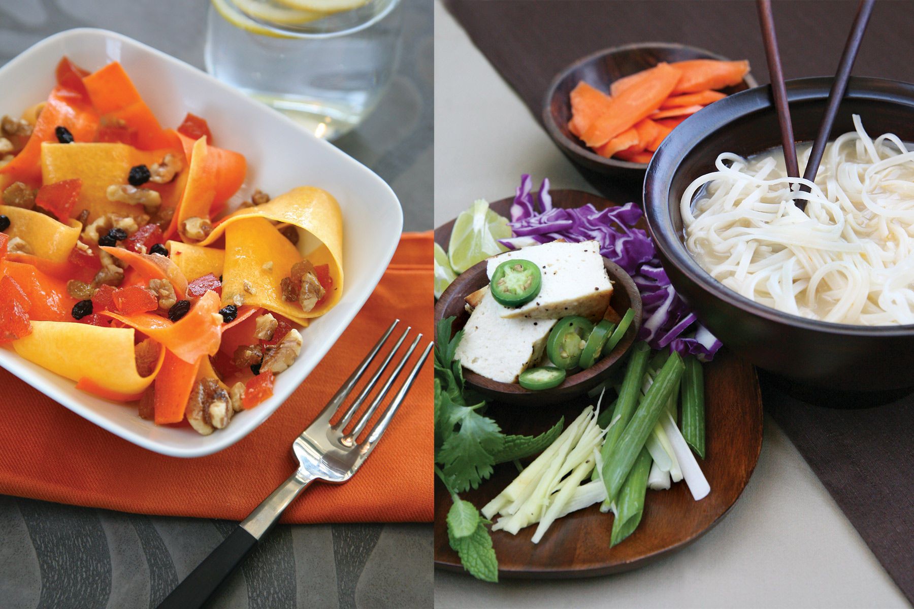Left: Carrot and Butternut Squash SaladRight: Spicy Asian Noodle Soup