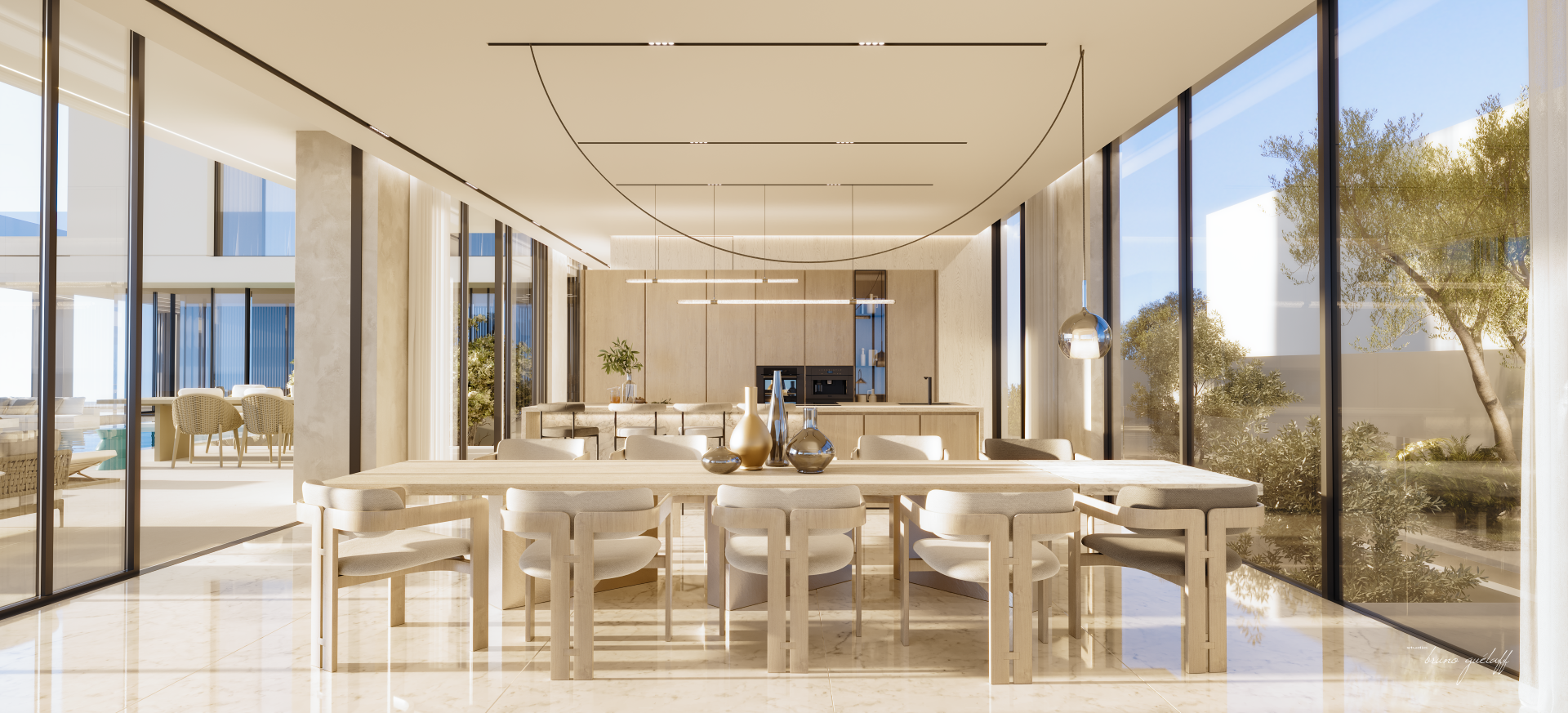 BG Lux Villa, Dubai. Dining Room and Social Kitchen