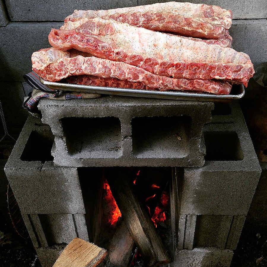 Racks of ribs ready to go into Lou Ekus' smoker - Holy Smokes, West Hatfield, MA Rib racks.jpg