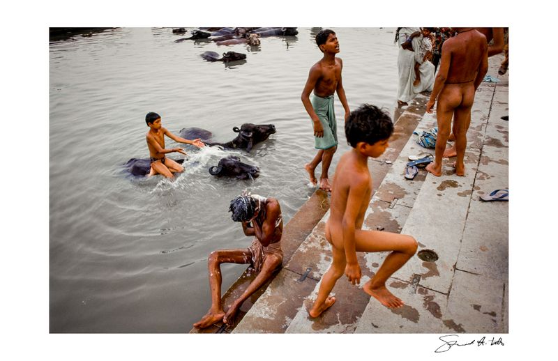 indian boys river bath 