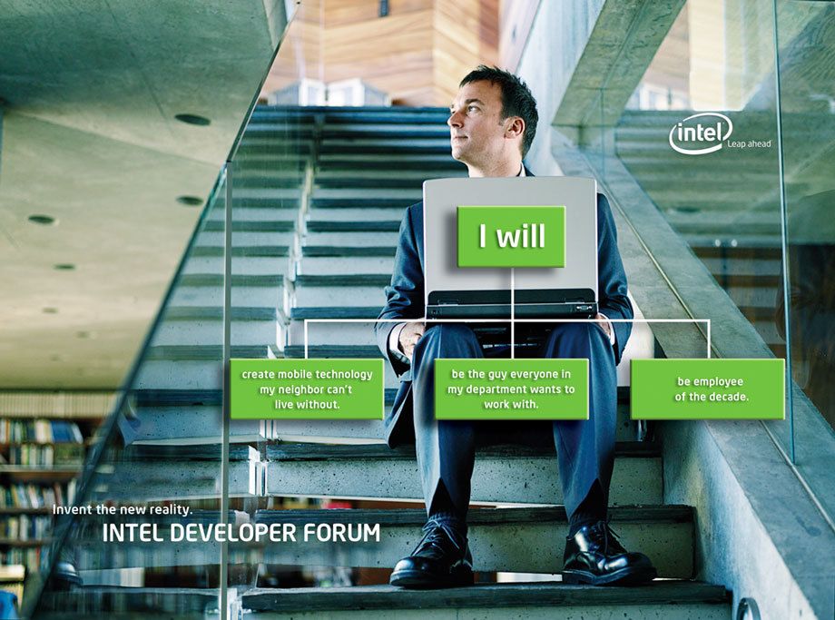 Tens of thousands of top technologists and industry leaders worldwide attend Intel’s Developer Forum which provides critical information to accelerate innovation in the technology industry.To attract these self proclaimed “geeks”, an integrated global marketing campaign was created which included print ads, web design, direct mail, collateral, guerilla marketing, event planning and management, style guides, and viral marketing through social media. Creative direction, art direction INTEL