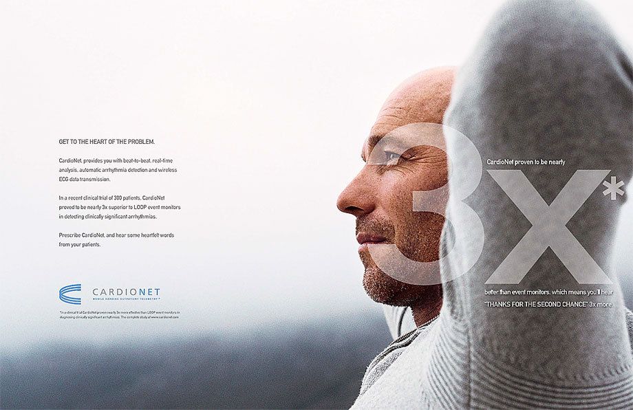 Cardionet, the newest supplier of mobile cardiac outpatient telemetry devices. We relished the opportunity to launch the brand and build physician and patient preference by creating an integrated communications campaign that leveraged the target audience’s primary touchpoints.  The program included logo design, print ads, direct mail,  physician brochures, and a Brand Style Guide.Creative direction, art direction CARDIONET