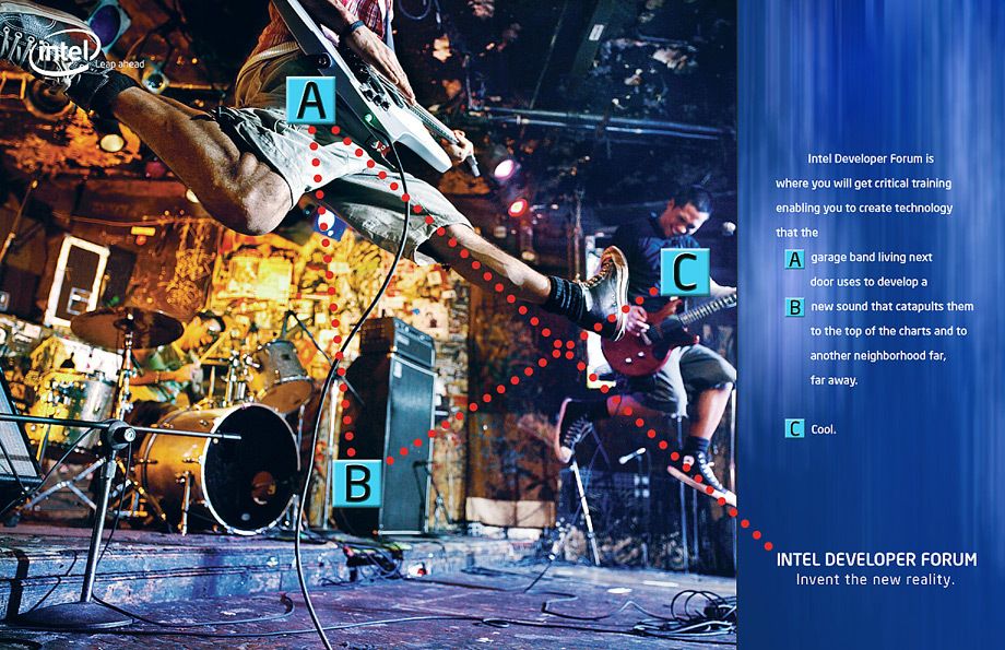 Tens of thousands of top technologists and industry leaders worldwide attend Intel’s Developer Forum which provides critical information to accelerate innovation in the technology industry.To attract these self proclaimed “geeks”, an integrated global marketing campaign was created which included print ads, web design, direct mail, collateral, guerilla marketing, event planning and management, style guides, and viral marketing through social media. Creative direction, art direction, design INTEL