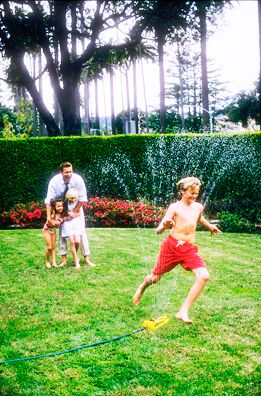 Family in Backyard, Family, Backyard, Sprinkler, Fun Family in Backyard