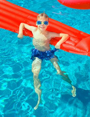 Boy in Pool, Goggles, Pool Float, Swimwear, Summer Boy in Pool
