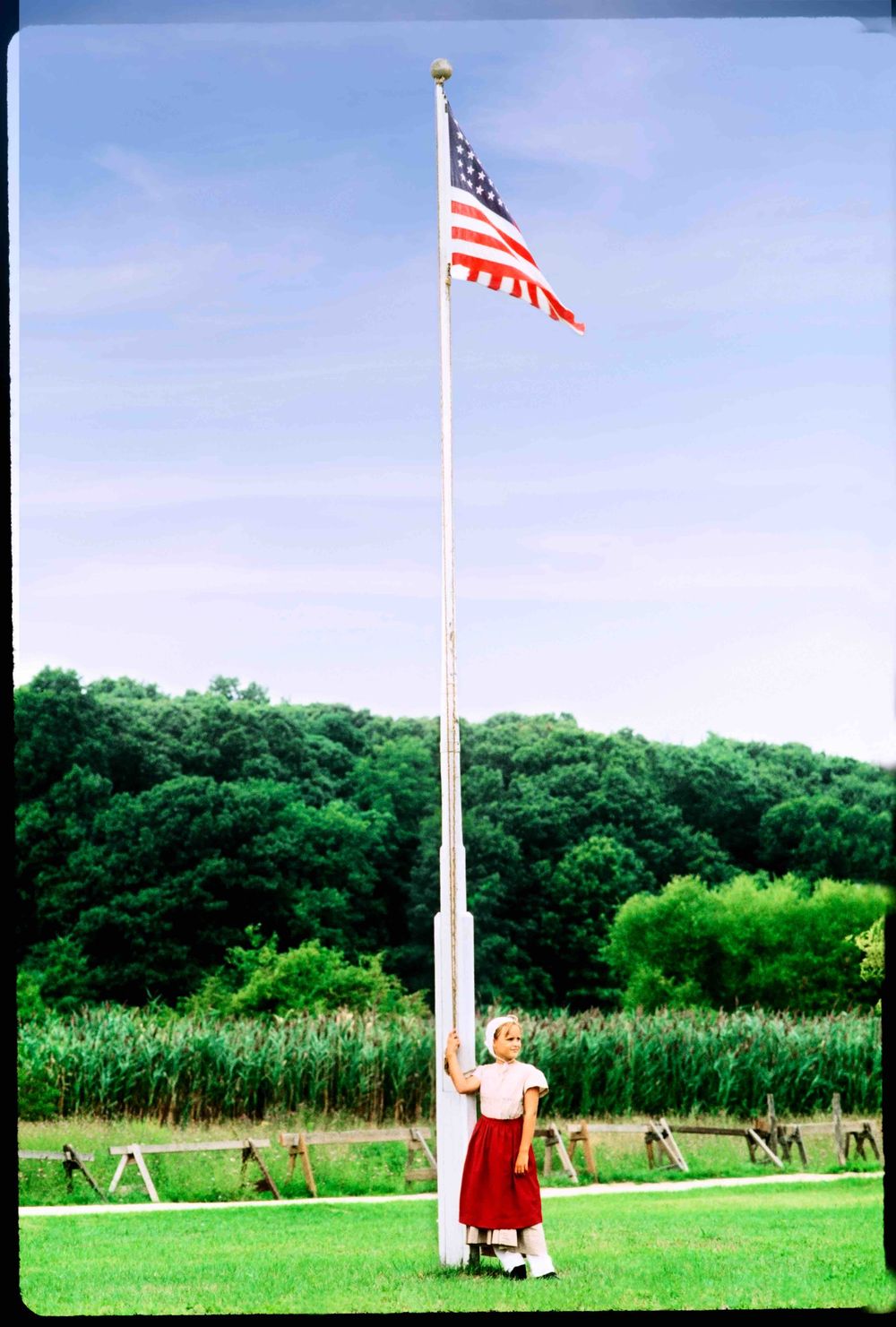 Girl, Amish, Amish Kids, Outside, Flag Pole Amish Kids