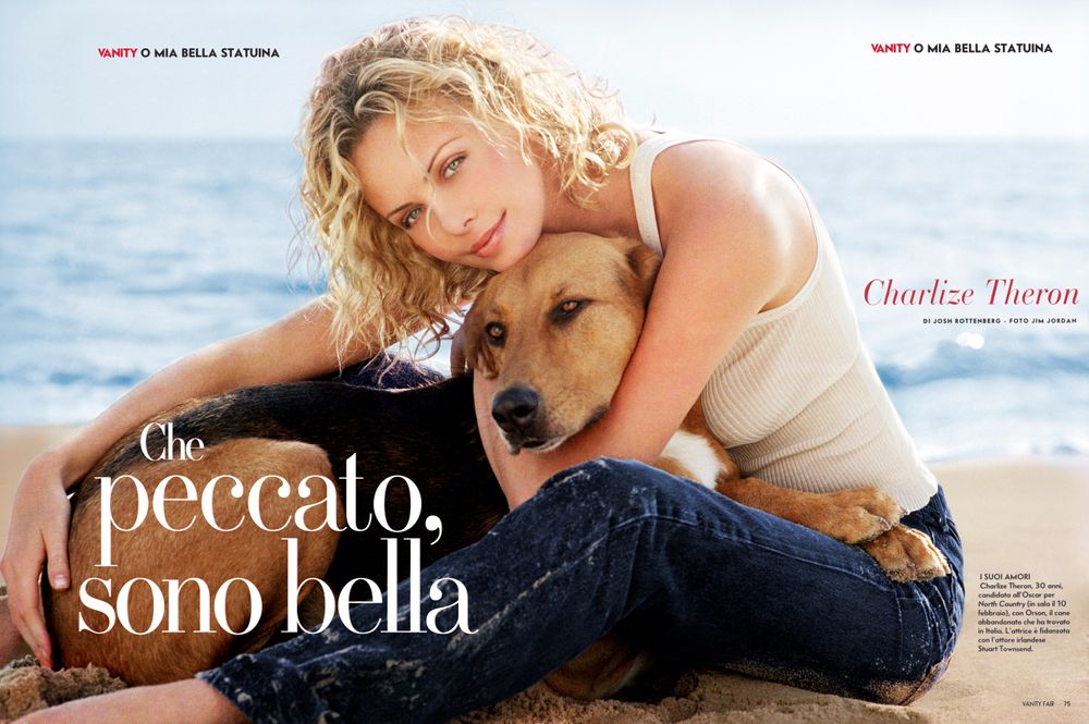 Charlize Theron, Marie Claire Magazine, Dog, Pets, Malibu, Beach, Ocean Charlize Theron Marie Claire Magazine