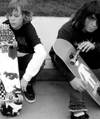 Kids of Summer, Black and White, Skateboards, Boys, Friends, Punk Kids of Summer Boys with Skateboards
