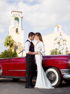 Huntington Library, Wedding, Couple, Bride, Groom, Red Car, Wedding Photographer Huntington Library Wedding - Engagement Photographer Los Angeles