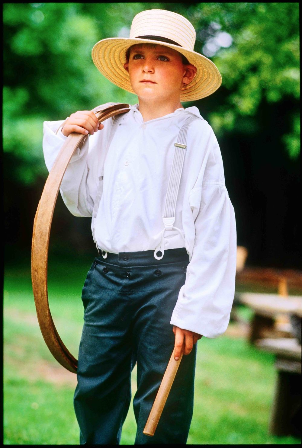 Boy, Amish, Amish Kids, Kid with Hoop, Outside Amish Kids