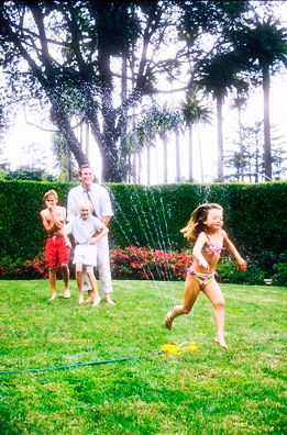 Family in Backyard, Family, Backyard, Sprinkler, Fun Family in Backyard