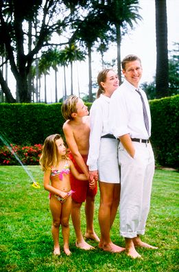 Family in Backyard, Family, Backyard, Sprinkler, Fun Family in Backyard