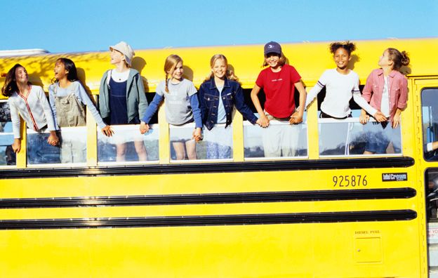 American Girl, Girls on Bus, School Bus, Friends, Girls, Back to School, Santa Barbara American Girl Girls on School Bus