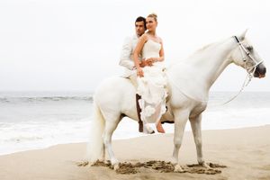 Wedding, Wedding Couple, Engagement, Beach, Ocean, Bride, Groom, Horse, Zuma Beach, Wedding Photographer Wedding Couple on Horse - Wedding Photographer In NYC