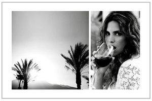 Palm Springs, Parker Hotel, Palm Trees, Mountain, Wedding, Black and White, Bride, Wine, Wine Glass, Wedding Photographer Palm Springs Wedding - Wedding Photographer In NYC