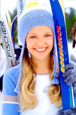 American Girl Magazine, Girl in Snow, Skiing, Skis, Snow, Mountain, Smiling American Girl Girl with Skis
