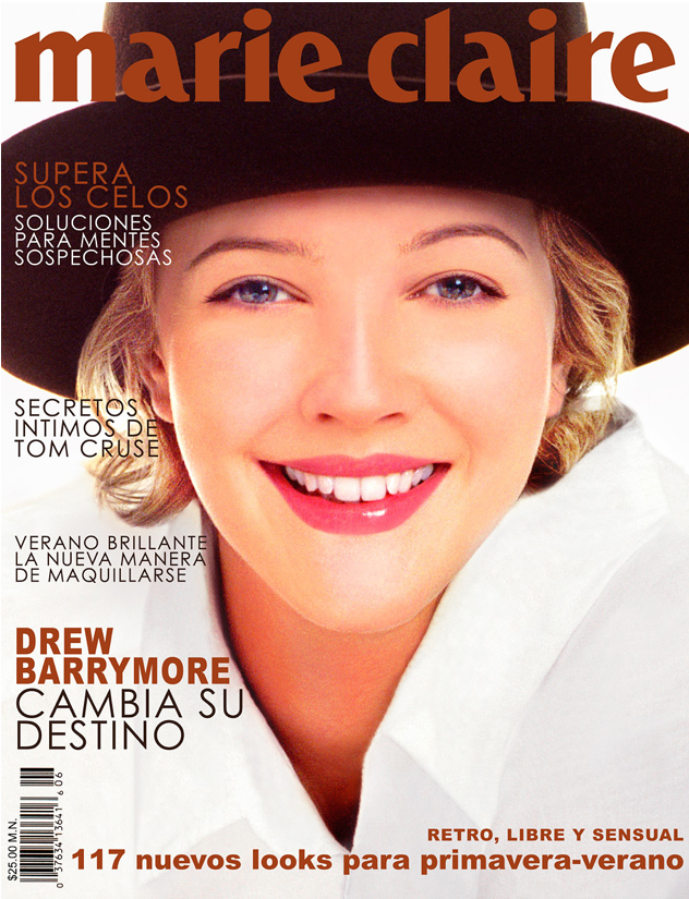 Drew Barrymore, Marie Claire Magazine, Magazine Cover, Studio, Hat Drew BarryMore Marie Claire Magazine Cover