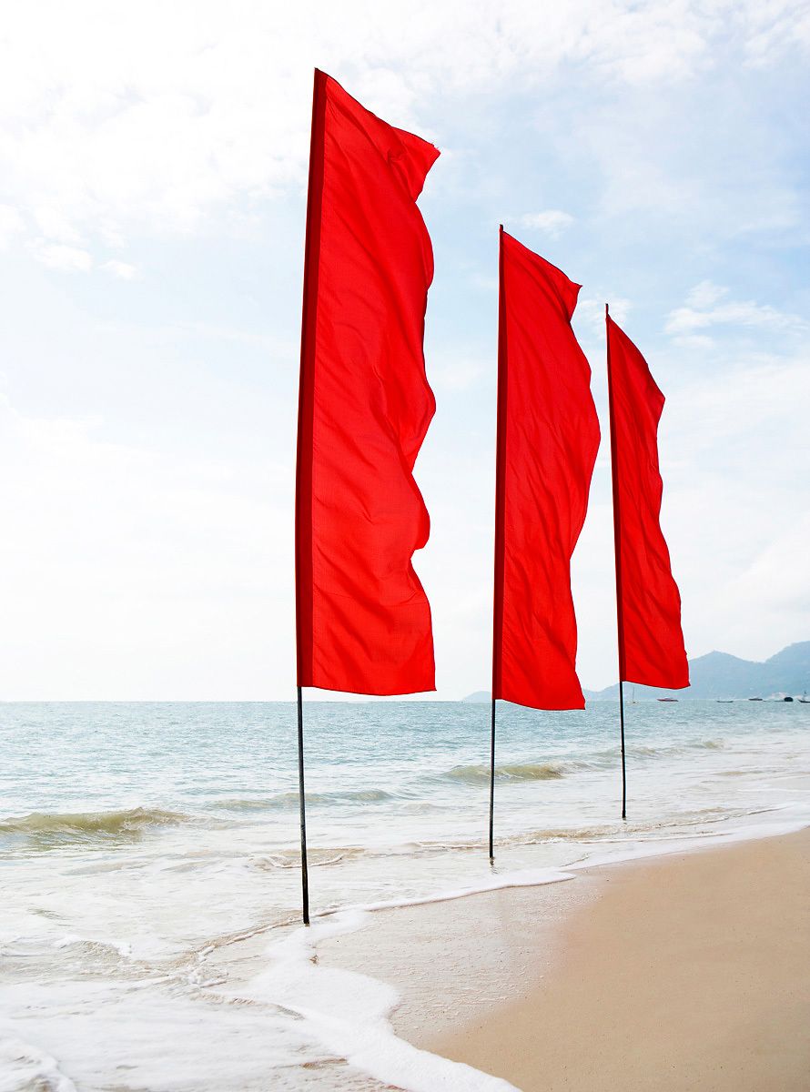Red Flags, Beach, Tropical, Thailand, Ocean, Wind, Landscape Red Flags on Beach in Thailand