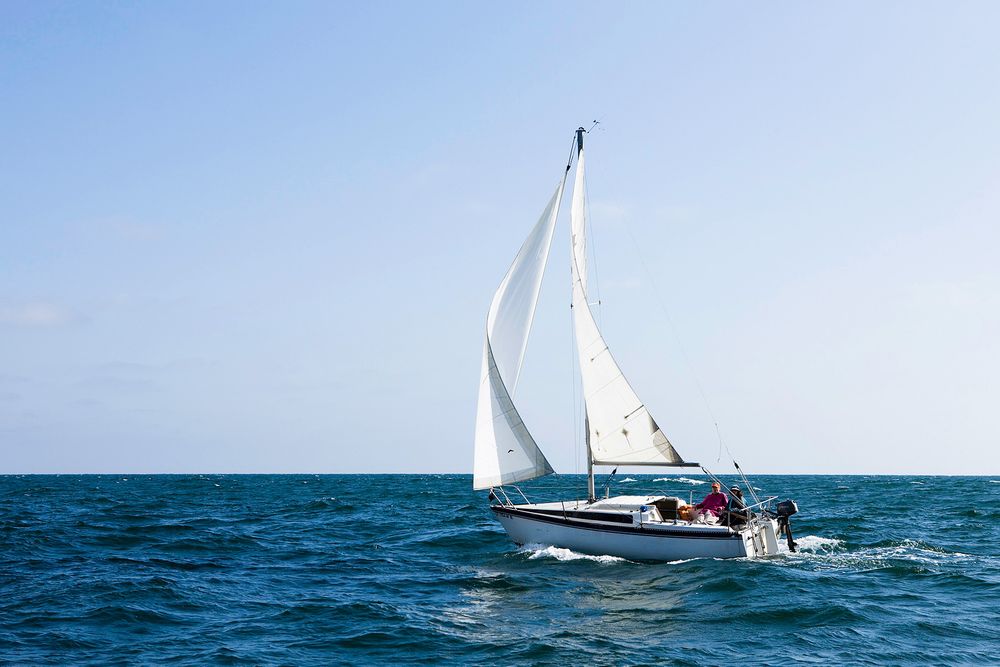 Sailboat, Ocean, Water, Sunny, Summer, Sailing Sailboat in Blue Ocean
