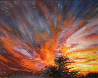 16" x 20", oil pigment sticks on canvas (Private Collection) Sakonnet Sunset