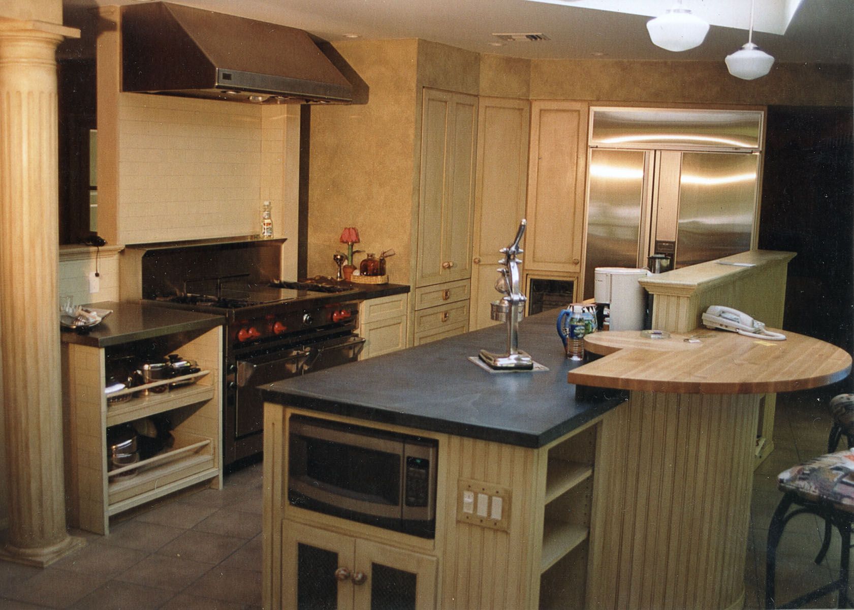Antique French Wax Finish on CabinetsGlazed Walls, Painted Stone Floors