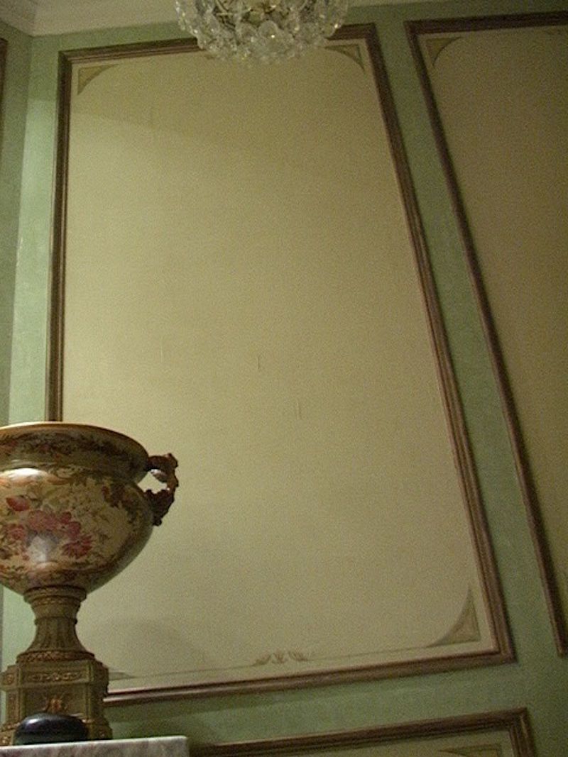 Linen and Venetian Panels Venetian Plaster SurroundGold Painted Mouldings