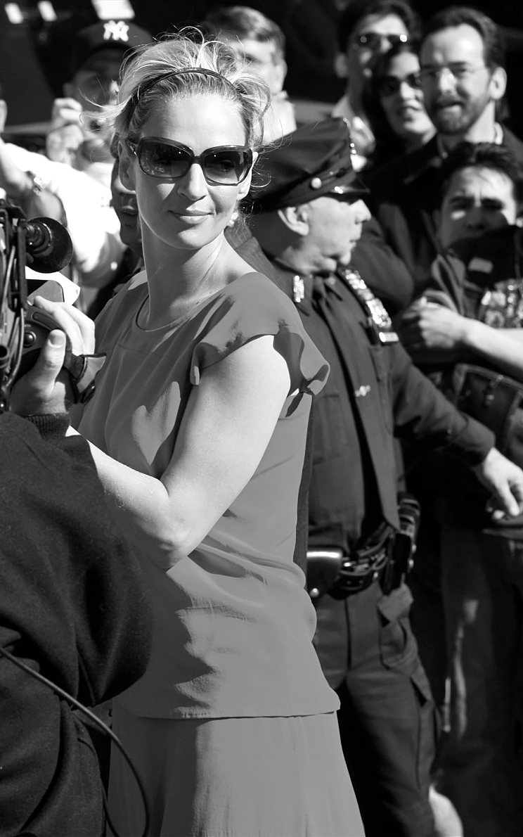 Uma Thurmon attending the Letterman Late Show, New York, April 2008 Uma Thurmon