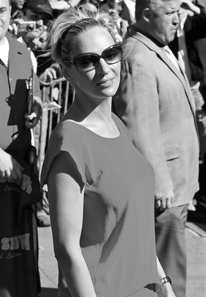 Uma Thurmon attending the Letterman Late Show, New York, April 2008 Uma Thurman