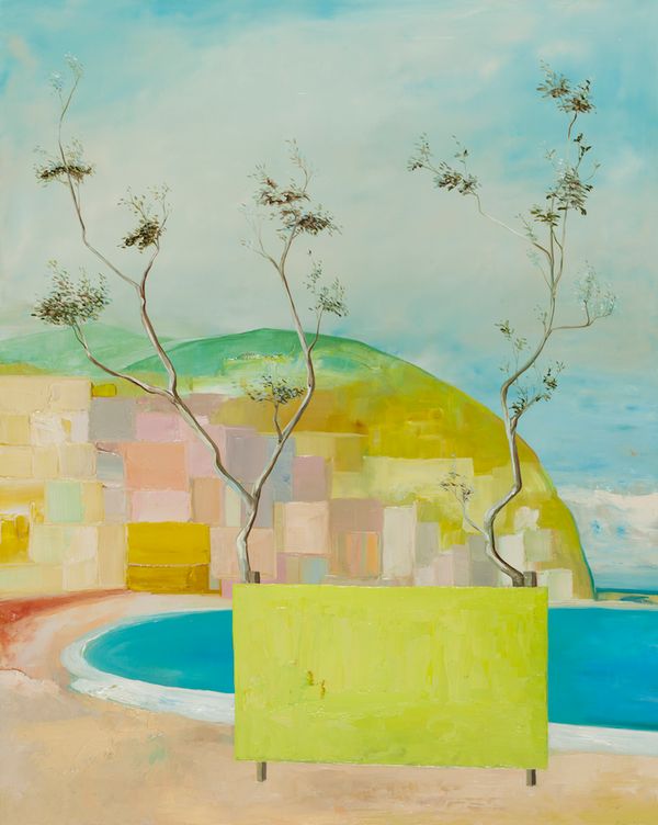 oil on panel 20 x 16 in / 50.8 x 40.64 cm Harbor Before the Metropolis #1, Green Monumental Canvas