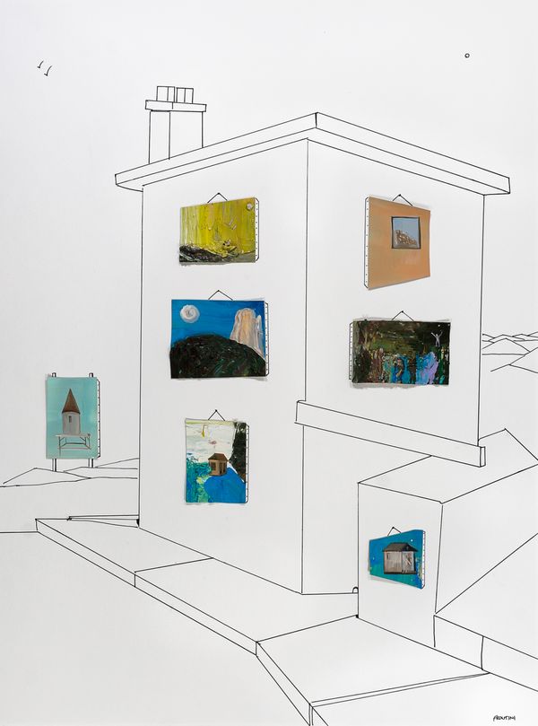 mixed media on paper 24 x 18 in / 60.96 x 45.72 cm Proposal for an Exterior Residential Exhibition