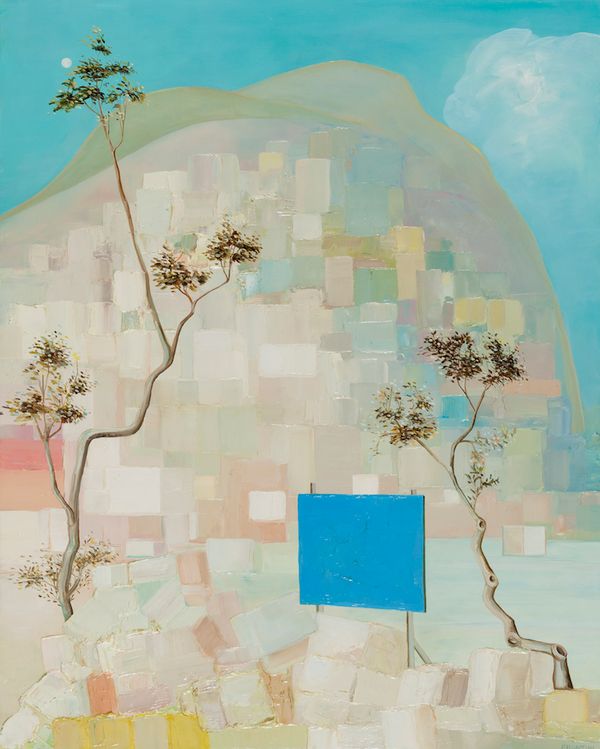 oil on panel 20 x 16 in / 50.8 x 40.64 cm Harbor Before the Metropolis #2, Blue Monumental Canvas