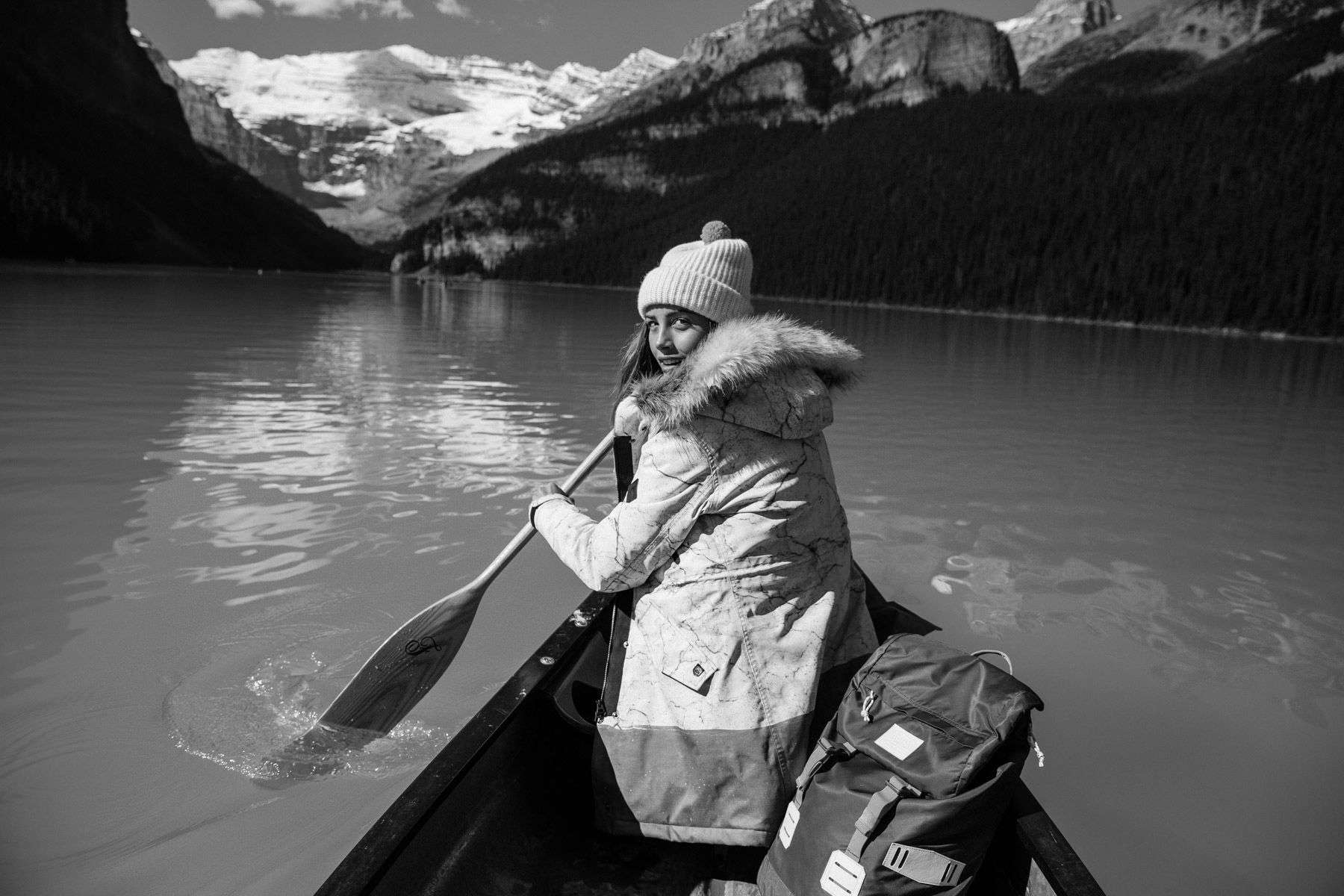 Campaign shoot for Burton Snowboards 2016 Fall/ Winter line. Shot in Banff Alberta Melrose Boyer, Paddle Boat, Lake Louise