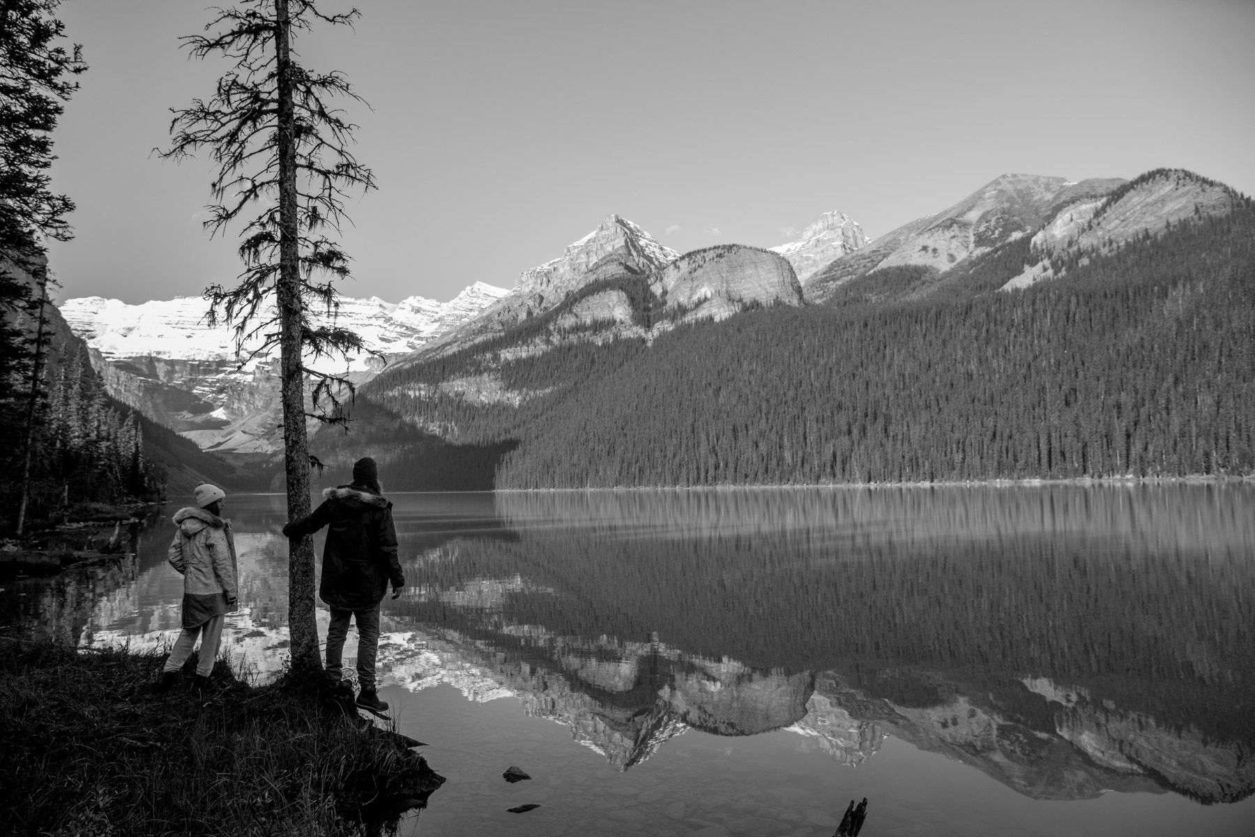 Campaign shoot for Burton Snowboards 2016 Fall/ Winter line. Shot in Banff Alberta with Danny Davis, Melrose Boyer, Werni Stock, Tammara Diaz, Mark Sollors. Shot by Gabe LHeureux. Melrose Boyer, Mark Sollors, Oil Glass Morning, Lake Louise