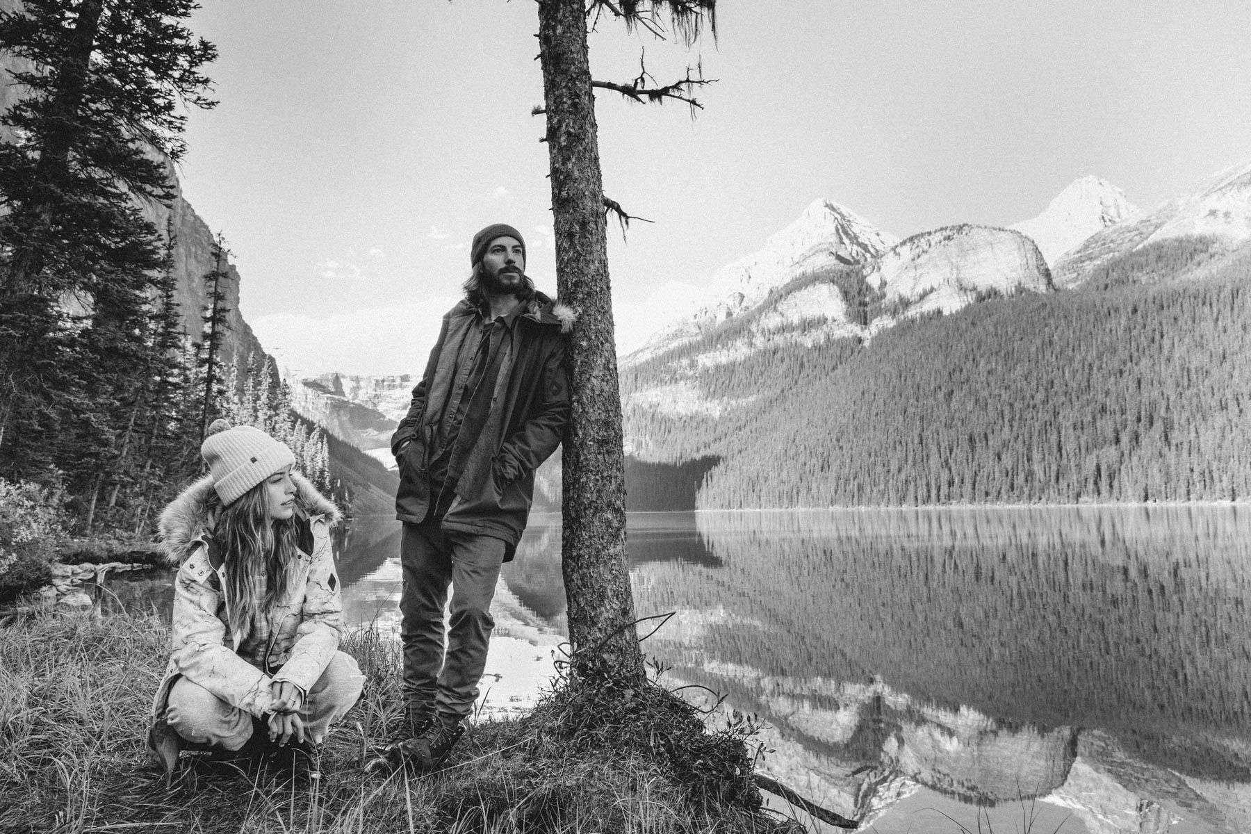 Campaign shoot for Burton Snowboards 2016 Fall/ Winter line. Shot in Banff Alberta Melrose Boyer, Mark Sollors, Lake Louise, Black And White