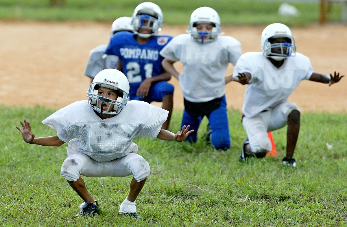 Youth football practice.