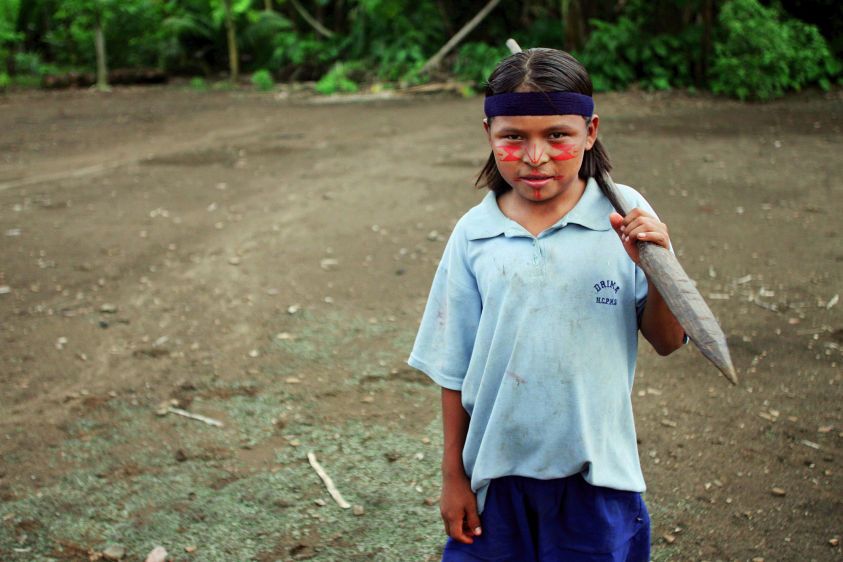 Achuar boy in Tsunkintsa in the southern Amazon.