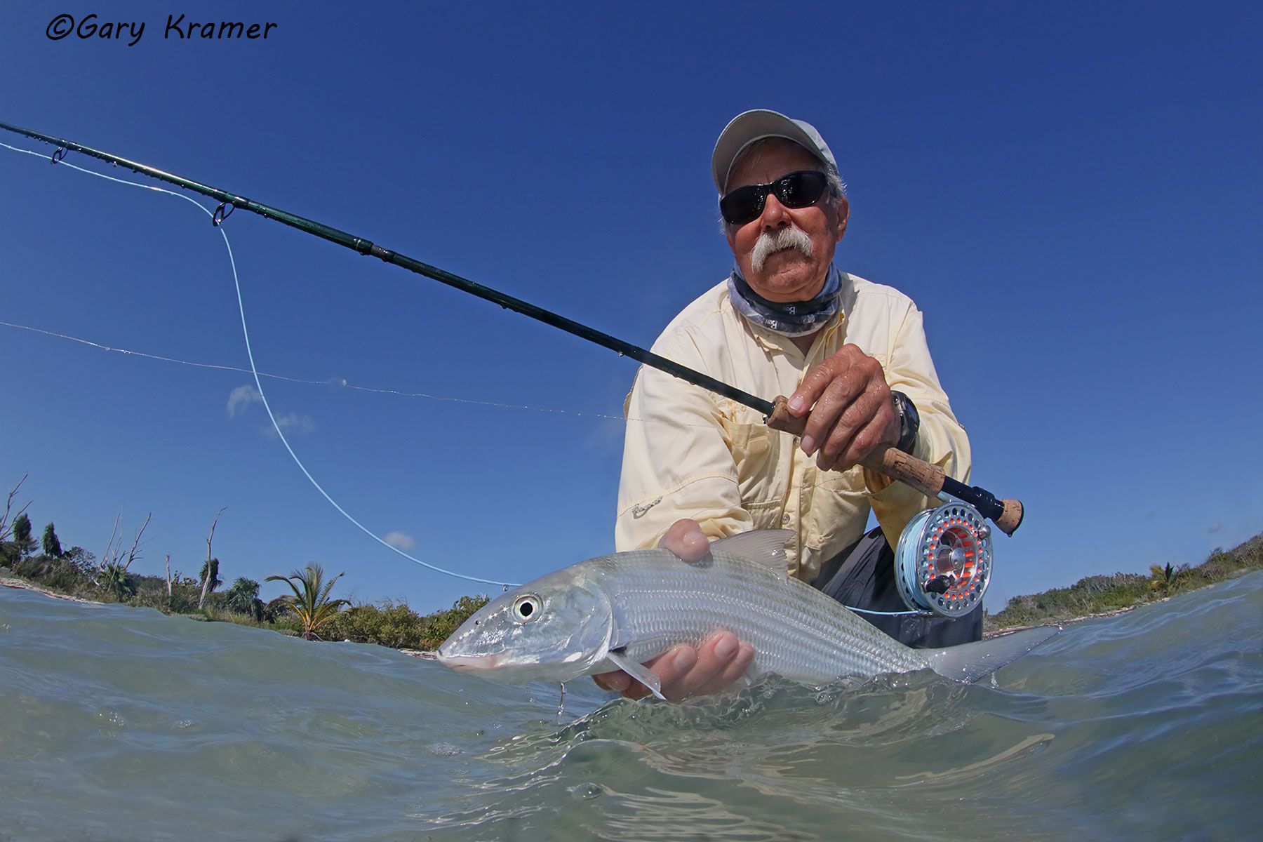 Flyfisherman (Alan Sands) w/Bonefish, Mexico - NFBw#171d