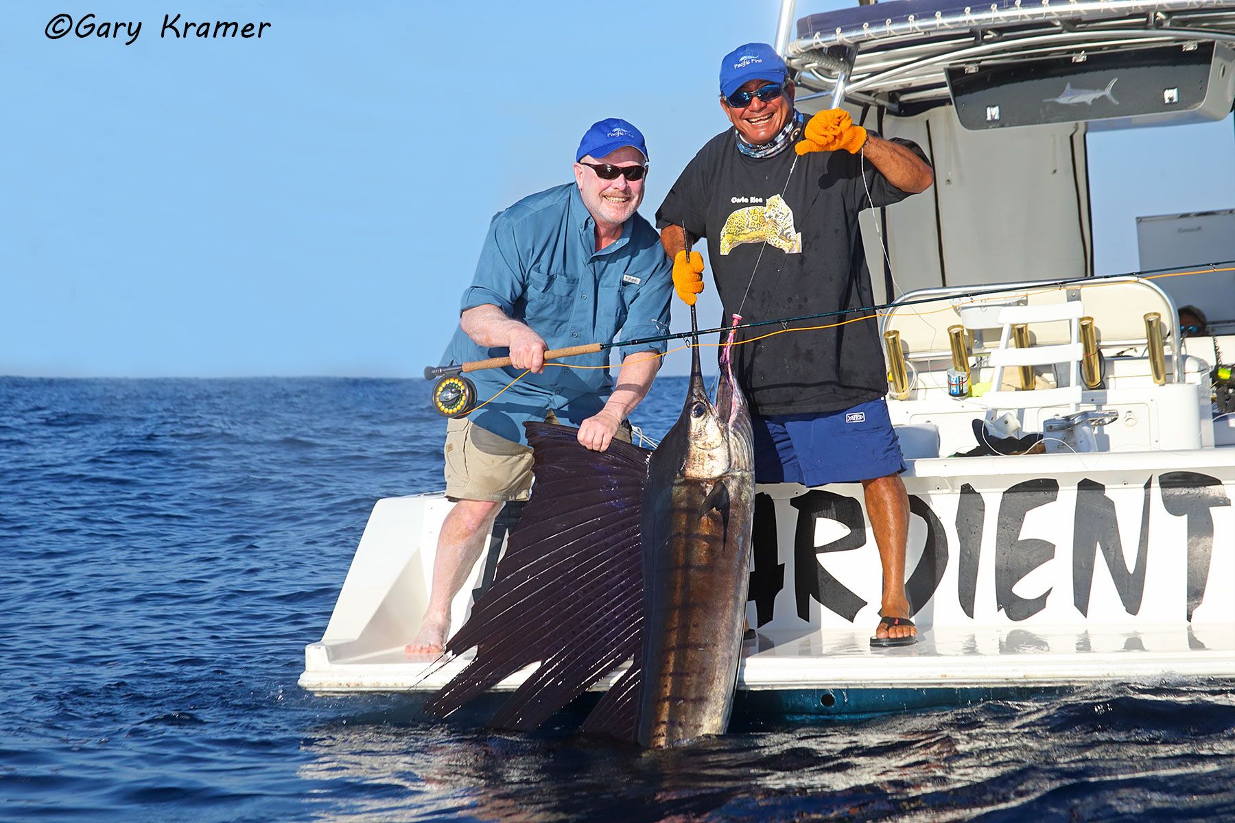 Flyfisherman/deck hand w/Sailfish, Guatemala - NFSfb#013d