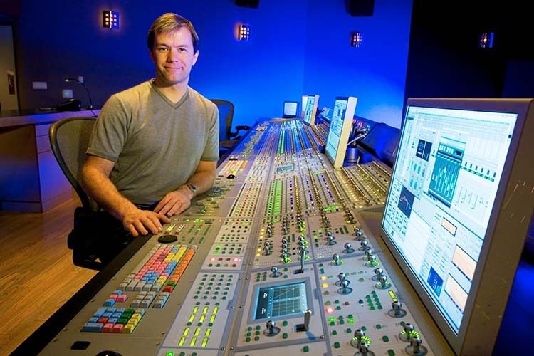 Widget Post West Los Angeles LocationOwner Brian Slack at mix board in main stage Widget Post