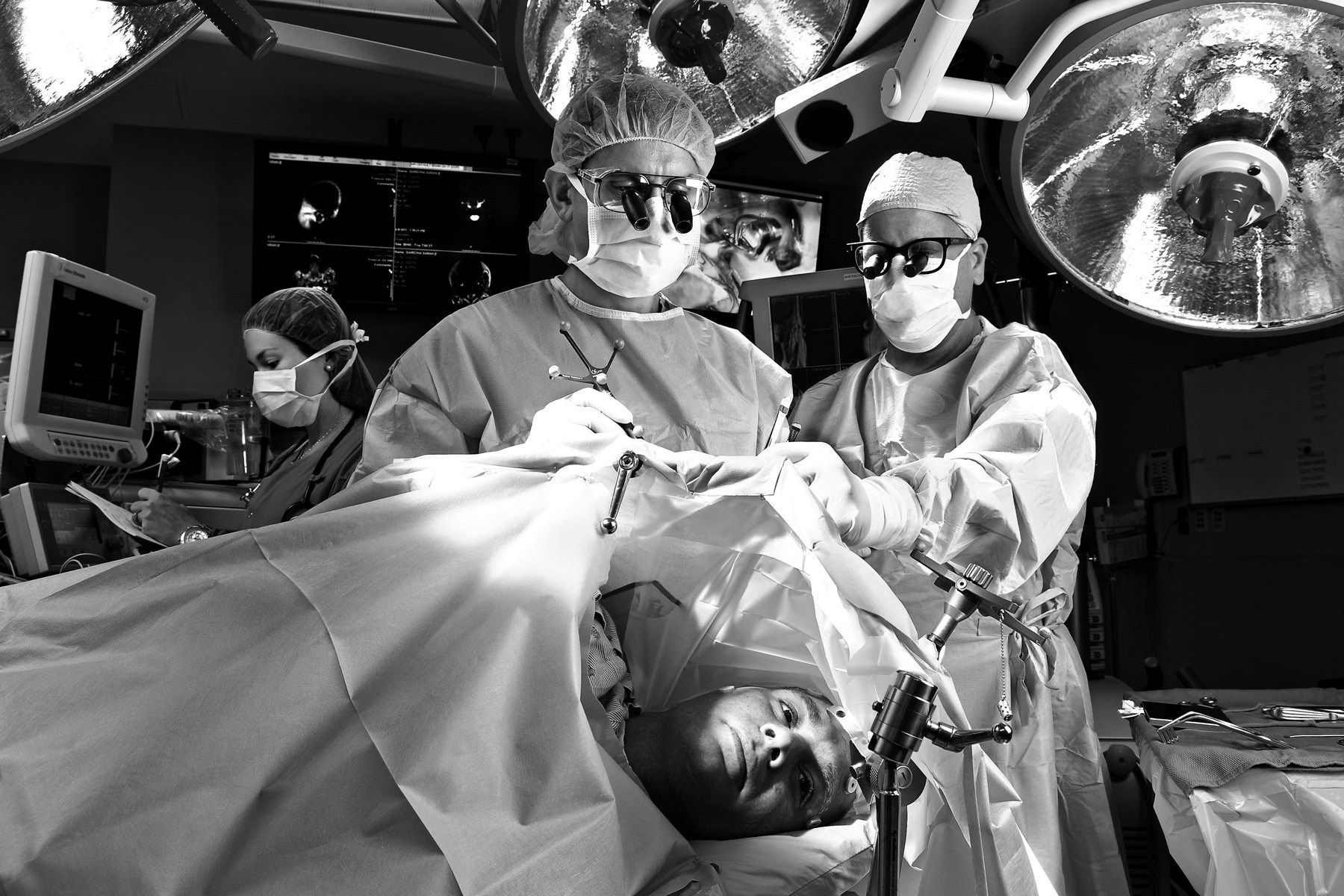 Open eye craniotomy surgery